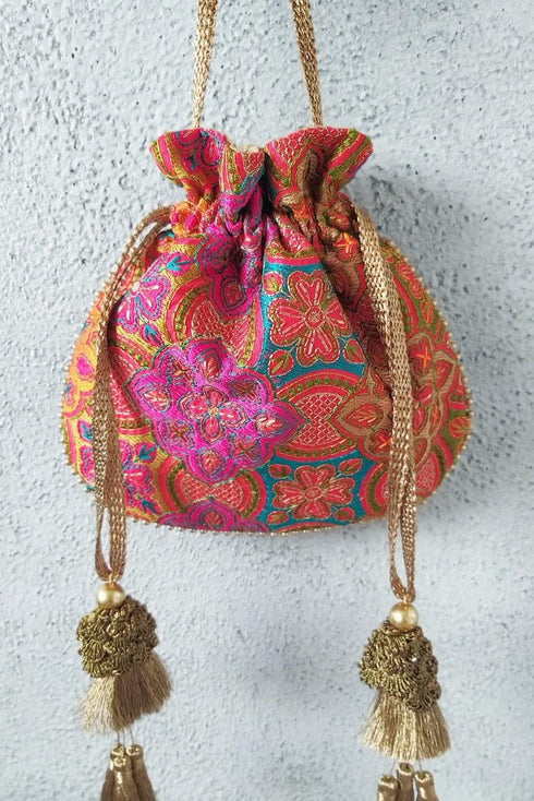 Amna Embroidered Potli Bag Red